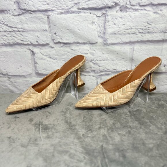 Asos Cream & Tan Chevron Print Mules - Picture 2 of 6